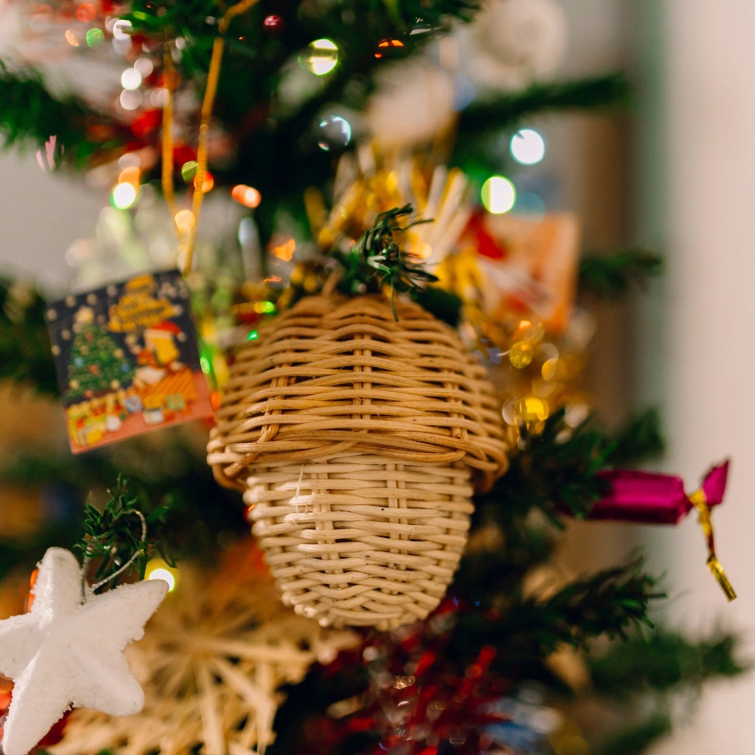 Unique Rattan Acorn Christmas Ornaments - Artisanal Homes