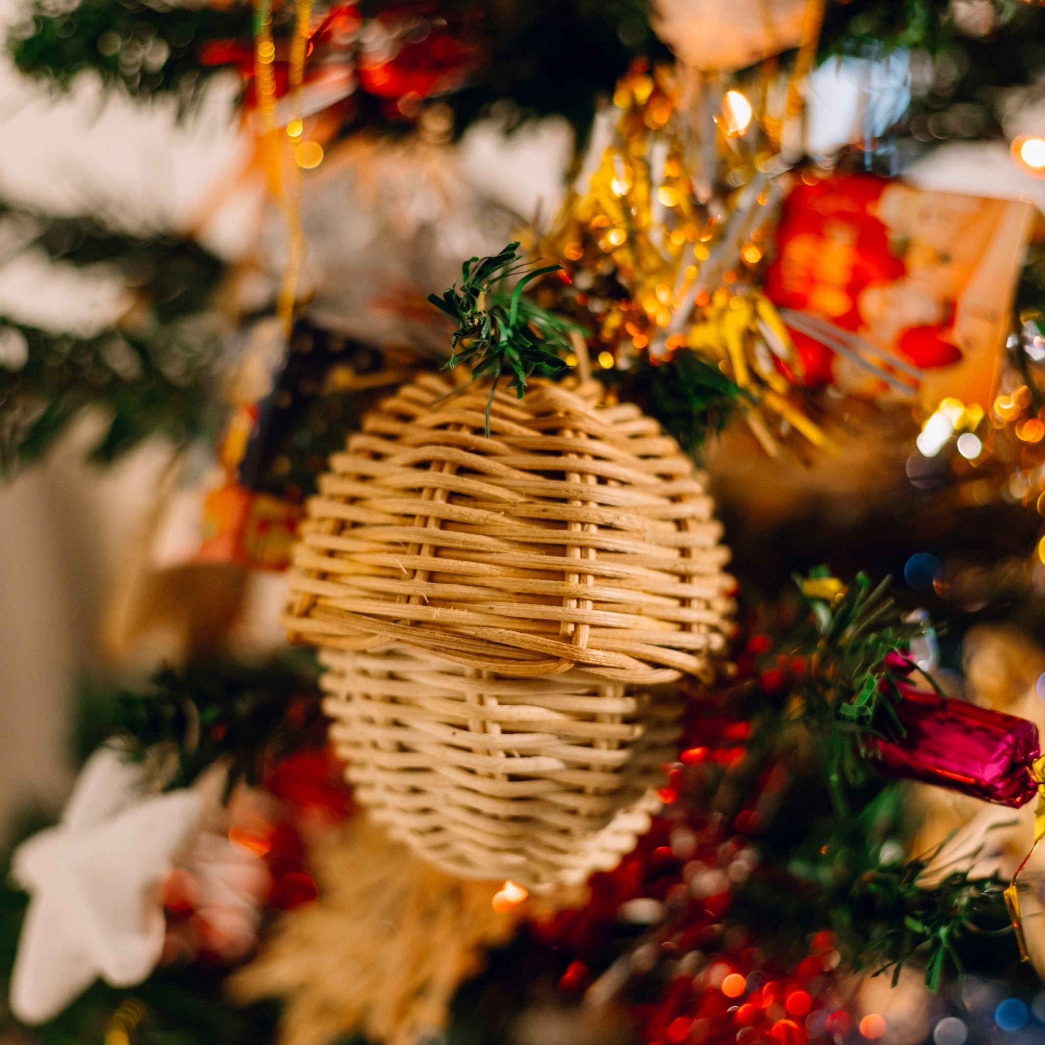 Unique Rattan Acorn Christmas Ornaments - Artisanal Homes