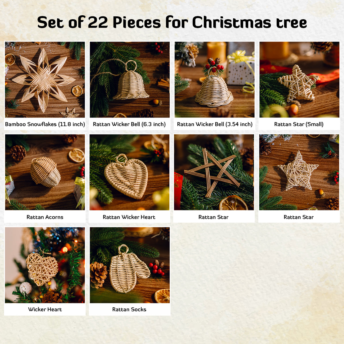 Set 22 pcs weaving ornaments for Christmas tree