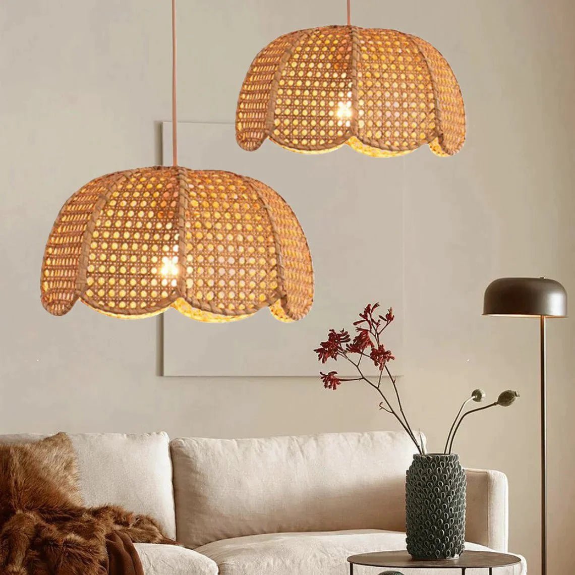 Pendant Light - Scalloped Dome - Rattan - Artisanal Homes