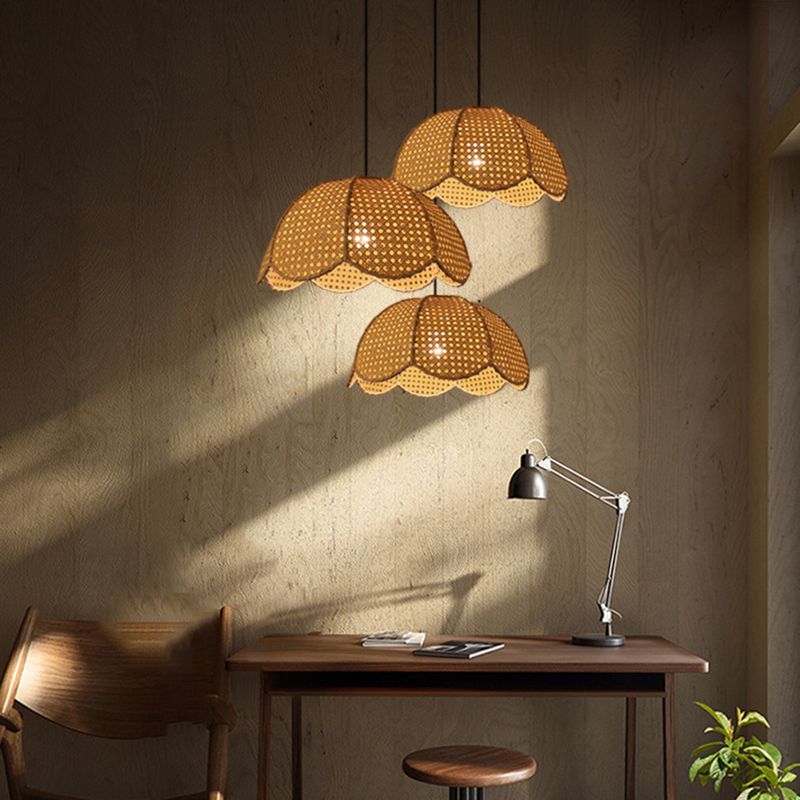 Pendant Light - Scalloped Dome - Rattan - Artisanal Homes