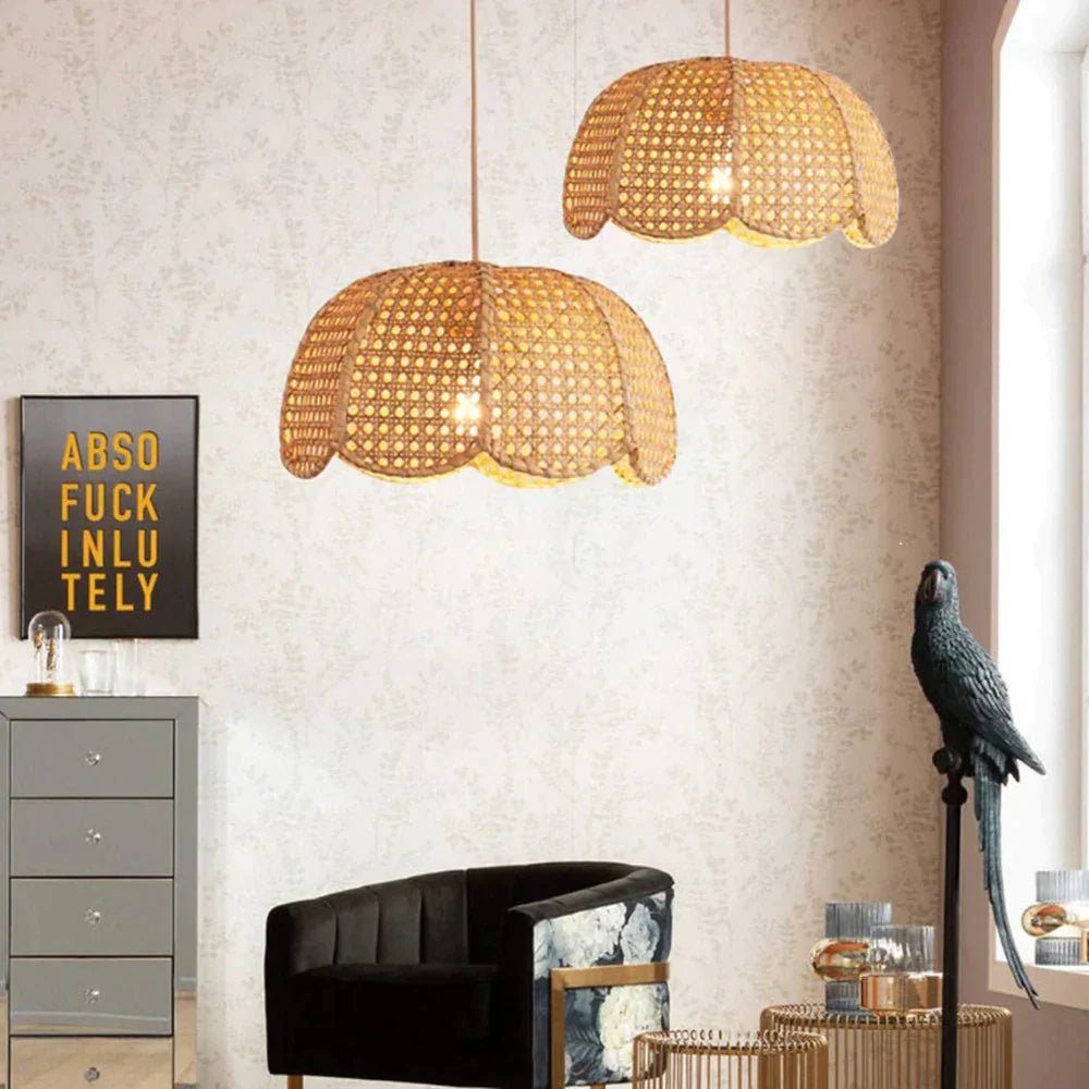 Pendant Light - Scalloped Dome - Rattan - Artisanal Homes